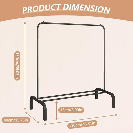 JIUYOTREE Metal Clothing Rack, 43.3 Inches Garment Rack with Bottom Shelf for Hanging Clothes, Coats, Skirts, Shirts, Sweaters, Black