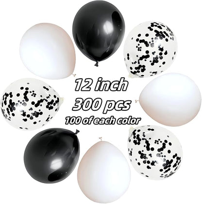 300 Pack Black and White Balloons 12 Inch Black Confetti Balloon for Various Party Events Decorations