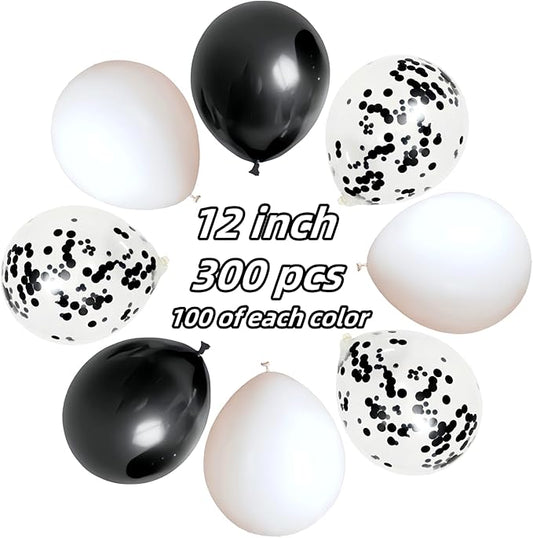 300 Pack Black and White Balloons 12 Inch Black Confetti Balloon for Various Party Events Decorations