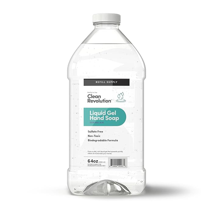 Clean Revolution Liquid Gel Hand Soap, Silky Rich Liquid, Quick Lather, Fast Rinsing, Contains Real Essential Oils (Spring Air) 64 Fl Oz