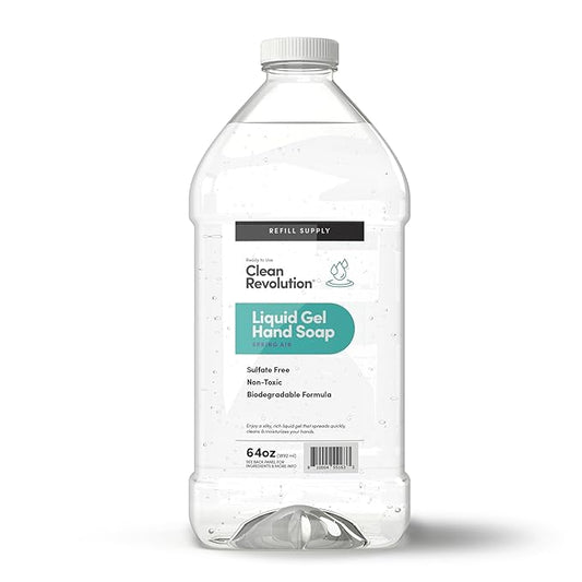 Clean Revolution Liquid Gel Hand Soap, Silky Rich Liquid, Quick Lather, Fast Rinsing, Contains Real Essential Oils (Spring Air) 64 Fl Oz