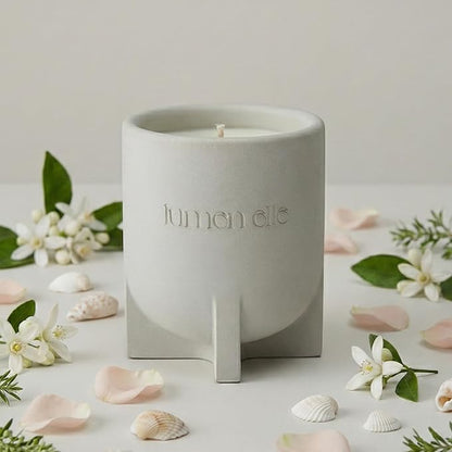 Essence Collection Scented Candle | 7.8oz Stoneware Jar, Soy Wax Blend & Cotton Wick | Long-Lasting 35-Hour Burn | Perfect Fall & Winter Candle for Home (Seaside Garden)