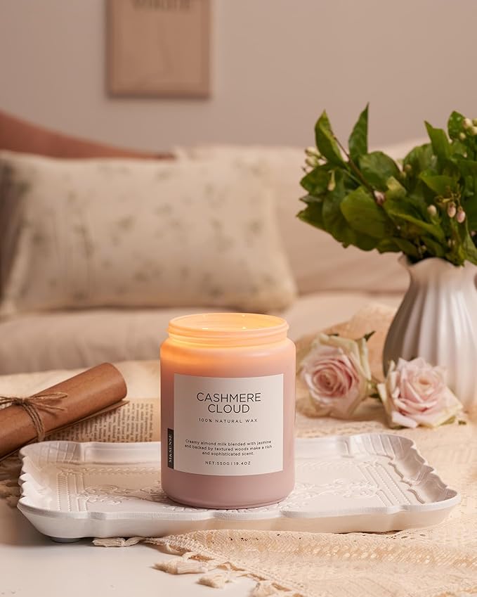 M&SENSE Cashmere Vanilla Scented Candles, Non Toxic Soy Wax 19.4oz 110 Hour Long Lasting 2 Wick, Large Candle for Bedroom Kitchen Home Decor, Housewarming Gifts for Family Friends
