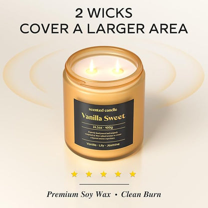 Vanilla Candle, 14.1 oz Scented Candles for Home, 2 Wicks Blended Scents Candles for Women and Men, Birthday Gifts for Women (Vanilla+Lily+Jasmine)