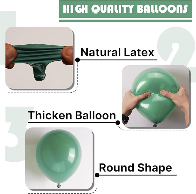 PartyWoo Sage Green Balloons 50 pcs 12 Inch Matte Dusty Olive Boho Green Eucalyptus Latex Helium Balloons for Wedding Baby Shower Gender Reveal Birthday Graduation Safari Party Decorations Green-F03