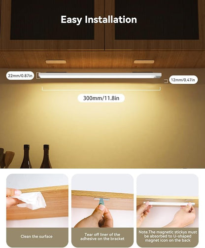 6-Pack Under Cabinet Lighting with Charging Station 12 in Rechargeable Motion Sensor Light Indoor, 3 Color Dimmable Closet Light Battery Operated, USB Stick on LED Magnetic Lights for Kitchen