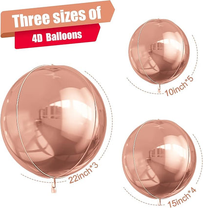 12Pcs Champagne Gold Round Foil Balloons, 22" 15" 10" 4D Helium Ball Balloon, Metallic Foil Balloon for Birthday Graduation Wedding Anniversary New Year Eve Disco Prom Party Decorations