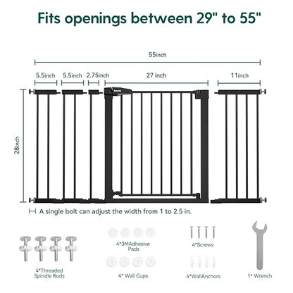 BABELIO Extra Wide Baby/Dog Gate PressGuard P7, 29-55" Auto Clos for The House and Doorway, Safety Pressure Mounted Pet Door, NO Need Tools and Drilling, Black