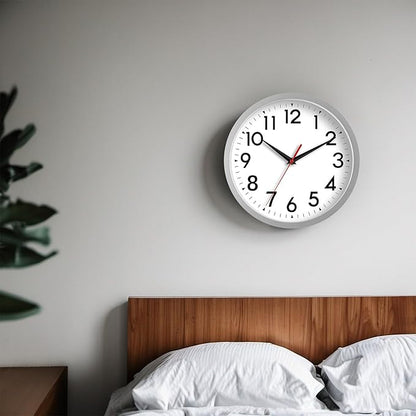 Wall Clock Modern Battery Operated 10 Inch Simpel Silent Non Ticking Decorative for Kitchen Office Outdoor Bedroom Living Room School Classroom(Silver)