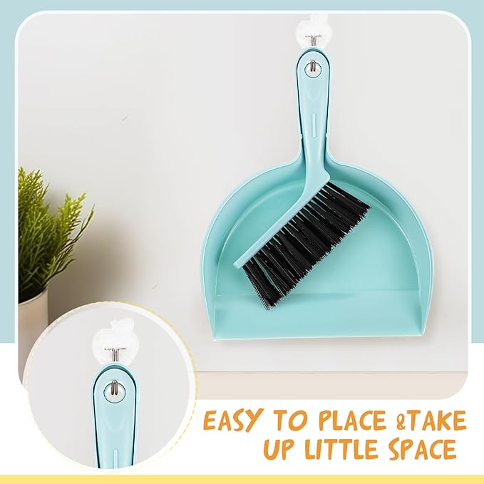 Sliner 18 Pack Mini Dustpan and Brush Set Plastic Dust Pans with Brush Small Broom and Dustpan Set Mini Broom Dust Pan for Home Office Kitchen Table Desktop Floor Cleaning Supplies(Blue, Pink,Beige)
