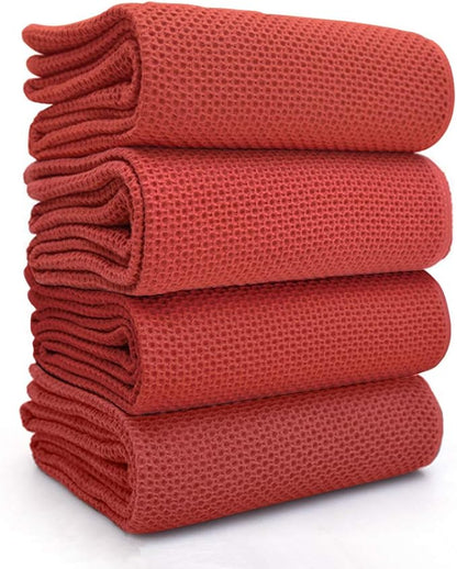 BALCONY & FALCON Waffle Weave Dish Towel Kitchen Towel Hand Dish Rags Great for Household Cooking Cleaning Kerchief,13x28inches,Set of 4 Red