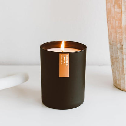 Calyan Wax Co. Redwood & Vanilla Scented Candle - 75 Hour Burn - Luxury Non Toxic Soy Wax Candles - Long Lasting Black Tumbler Jar Candle for Home - 10.2oz