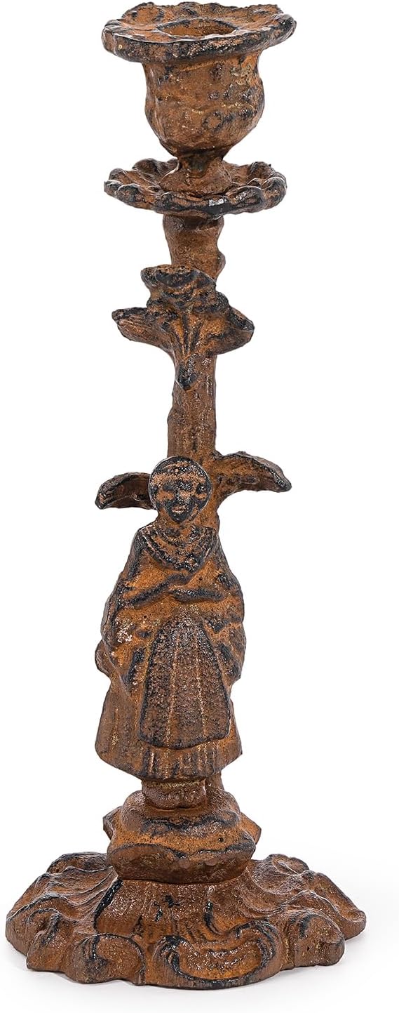 Sungmor Vintage Cast Iron Candle Holder, 10.2" Tall Rustic Noblewoman Figurine Candlestick - Decorative Taper Candle Stand for Home, Tabletop, Mantel Display - Gothic, Medieval, or Farmhouse Décor