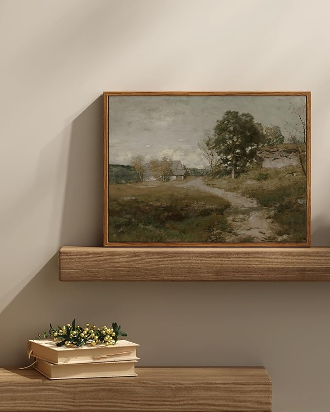InSimSea Framed Canvas Wall Art Decor, Vintage Countryside Decor for Living Room Bedroom, Eathry Moody Art, Painting for Bathroom Office Hallway Room, 12"x16"