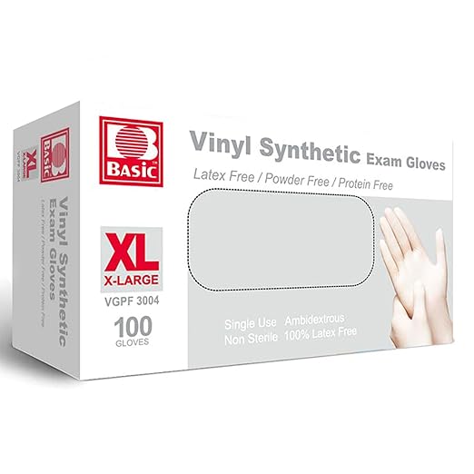 Jointown Basic Medical Clear Vinyl Exam Gloves - Latex-Free & Powder-Free - VGPF3004 (box of 100,Clear), X-Large
