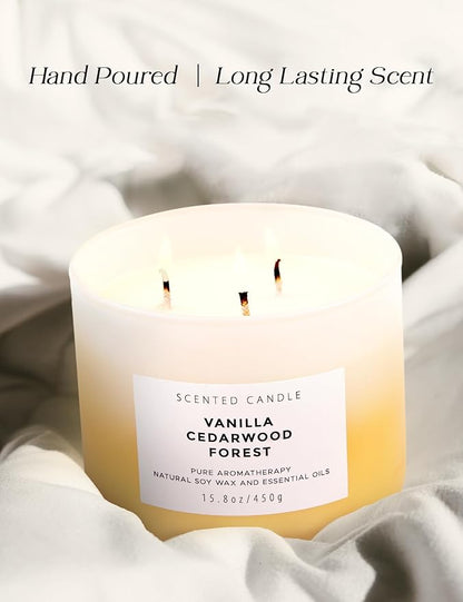 Vanilla Cedarwood Forest 3-Wick Soy Scented Candle, 15.8 oz | Warm Vanilla Woods Candle with Cedar, Balsam, Clove & Jasmine | Winter Aromatherapy Candle for Home, Clean Burning