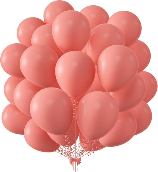 KALOR 12 Inch Coral Red Balloons, 50 Pcs Latex Helium Balloons for Kid's Birthday Party, Baby Shower, Wedding, Graduate Party Decorations