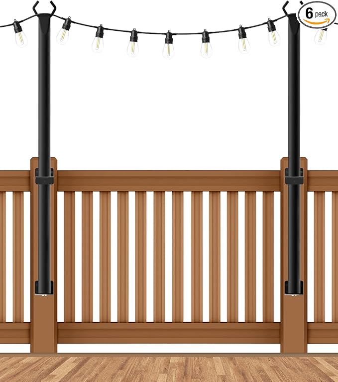 5 Ft String Light Poles 2 Pack, String Light Poles for Outside with Fixing Clips,Hanging Light Poles for Deck Fence Garden Backyard Wall Bistro,Metal Poles for Outdoor String Lights