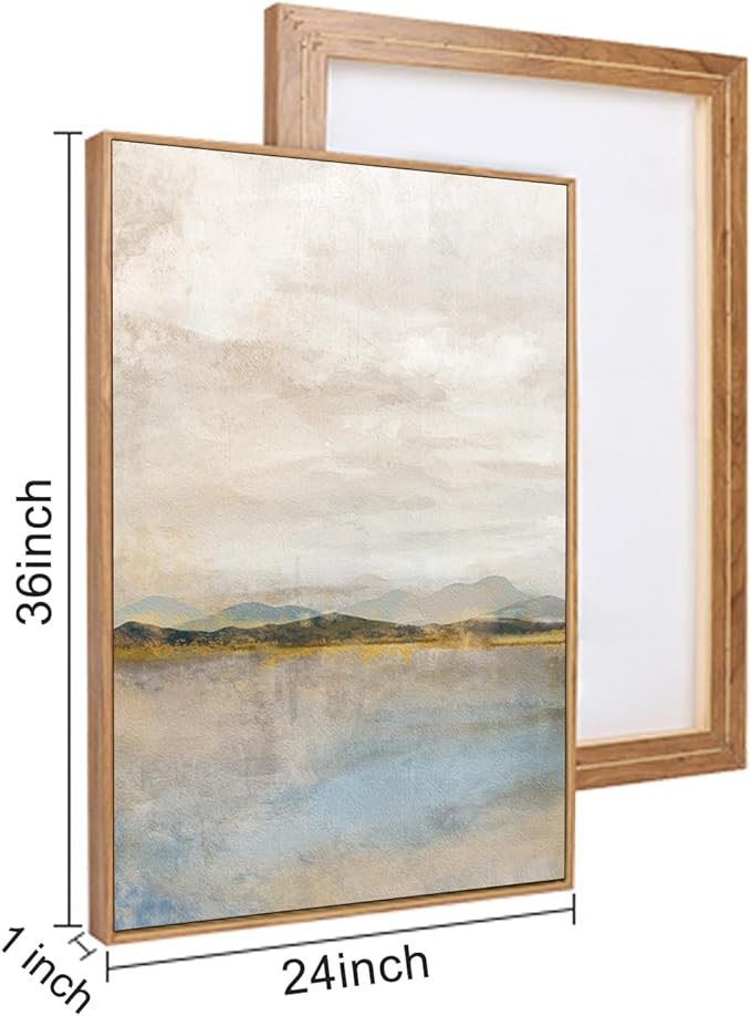 HLNIUC Large Abstract 3 Piece Wall Art 24x36, Neutral Distant Mountain Wall Decor, Watercolor Beige Dusty Nature Landscape Painting, Modern Pastel Scenery Art Prints for Living Room, Bedroom, Office
