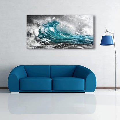 Sea Wave Pictures Canvas Wall Art For Living Room Bedroom Wall Decor,Surge Wall Art Print Paitnings for Home Decor,Morden Artwork Sea Seascape Canvas Art Waterproof Ready to Hang-24x48Inches