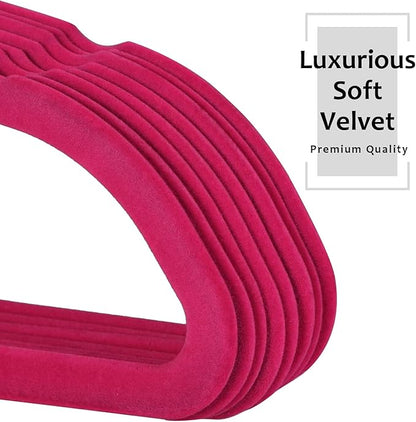 VECELO Premium Velvet Clothes Hangers Suit Heavy Duty (25 Pack)-Non Slip & Space-Saving with 6 Finger Clips & Tie Rack Excellent for Men and Women，Rose