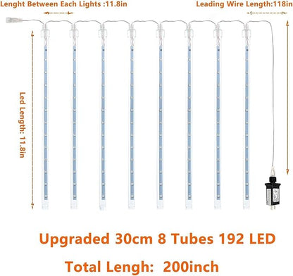 2-Pack Christmas Decorations Lights Outdoor, Total 384LED Meteor Shower Lights with Timer, 30cm 16 Tubes Indoor Outdoor Snow Cascading String Light for Xmas Tree Roof Party Garden Decor (Warm White)