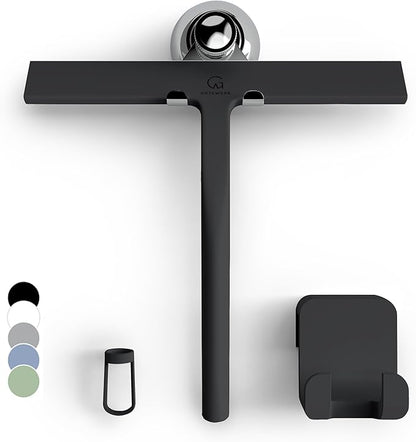 GÜTEWERK Shower Squeegee for Glass Doors, Silicone Window Squeegee, Bathroom and Glass Cleaning - Black - 9 Inch