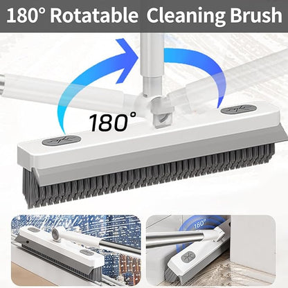 Floor Scrub Brush, 2 in 1 Cleaning Brush with Long Handle,Floor Scrubber Suit for Kitchen, Bedroom, Patio, Shower, Garage & Deck - Heavy Duty Tile, Concrete & Wood Surface Scrubber（White Grey）
