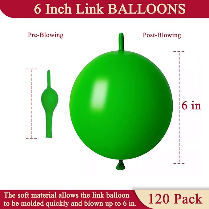 Green Link Balloons 6 Inch 120 Pcs Latex Quick Linking Balloon for Birthday Wedding Party Festival Decorations
