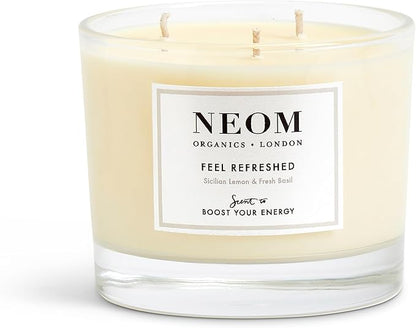 NEOM- Feel Refreshed Scented Candle, 3 Wick | Lemon & Basil | Essential Oil Aromatherapy Candle | Scent to Boost Your Energy