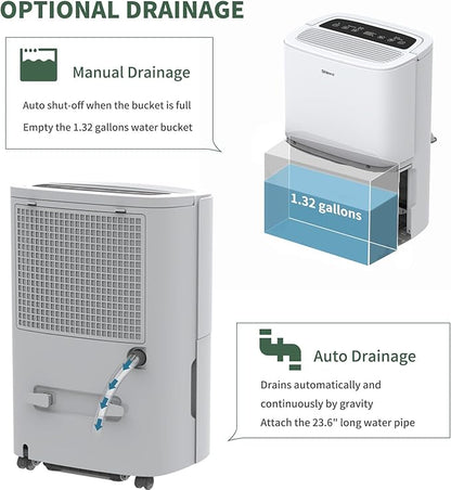 Shinco 6,000 Sq.Ft Energy Star Dehumidifier with WIFI, Ideal for Large Rooms and Home Basements, Efficient Moisture Removal with Adjustable Humidity Control, 1.32 Gallons Water Tank