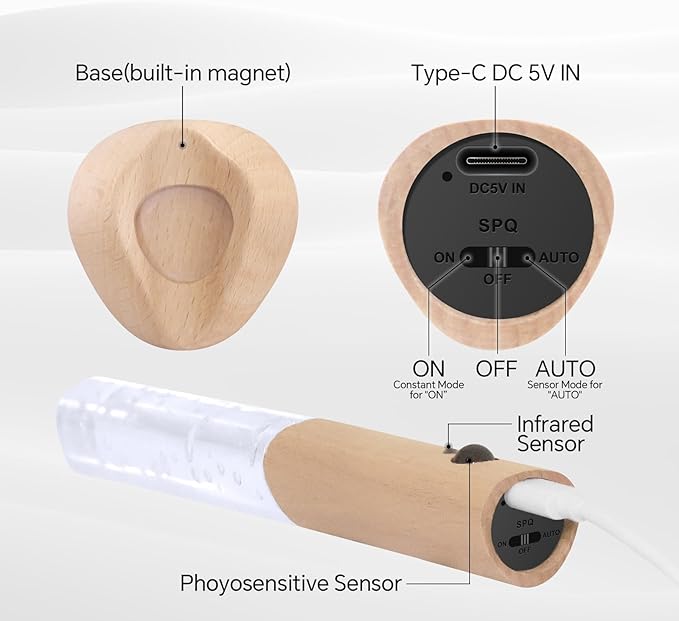 Motion Sensor Night Light Indoor, Rechargeable Night Light Wall Sconce Wooden Set of 1, Battery Powered Magnetic Wall Sconce Decor for Bedroom, Hallway, Bathroom, Stairway, Closet