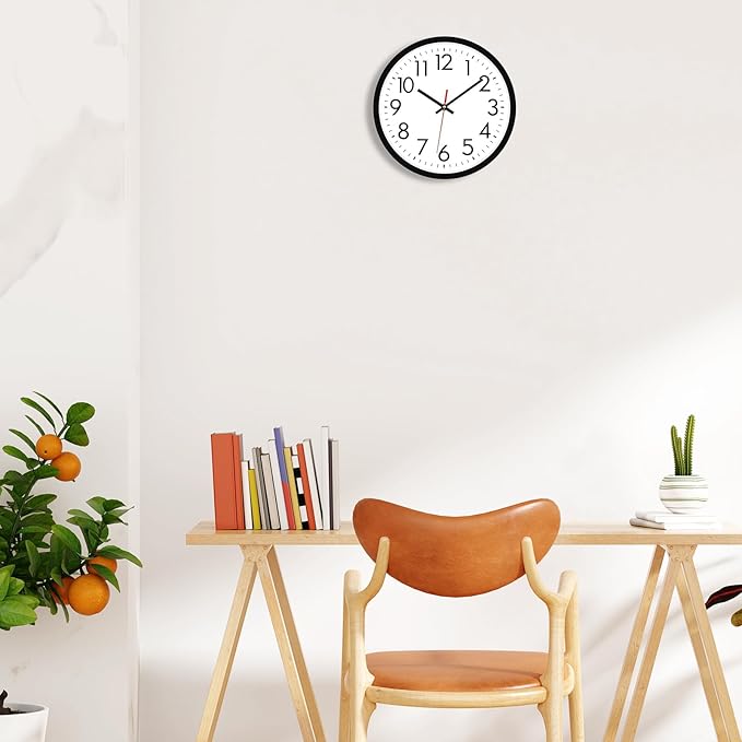 Lumuasky 2 Pack Black Wall Clock,12 Inch Silent Non Ticking Quartz Battery Operated Round Analog Classic Clock for Classroom School Office Living Room Bedroom Home