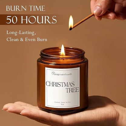 Christmas Tree Scented Candles for Home, Natural Soy Wax Aromatherapy Christmas Candle Gifts for Men & Women, Highly Scented & Long Lasting Non Toxic Jar Candle for Stress Relief (9oz)