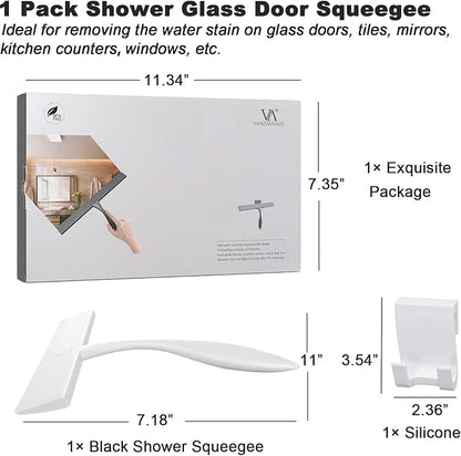 Squeegee for Shower Glass Door, 11-Inch Shower Squeegee for Glass Doors, Bathroom Silicone Squeegees Wiper for Shower with Non-Slip Handle, No-Drilling Silicone Hanging Hook, for Tiles, Mirror(White)