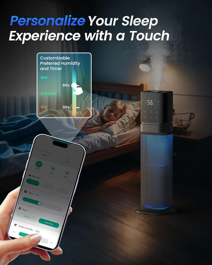 Smart Humidifier Large Room, 2.1Gal/8L Humidifiers for Bedroom with Extended Tube&Night Light, Whole House Cool Mist Humidifiers, WIFI App&Voice Control, School/Office/Warehouse, Dark Blue