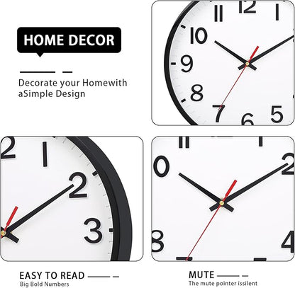 Wall Clocks Battery Operated 8 inch Modern Wall Clock,Silent Non Ticking Wall Clock for Living Room Bedroom Kitchen Office Classroom Decor (White and Black)
