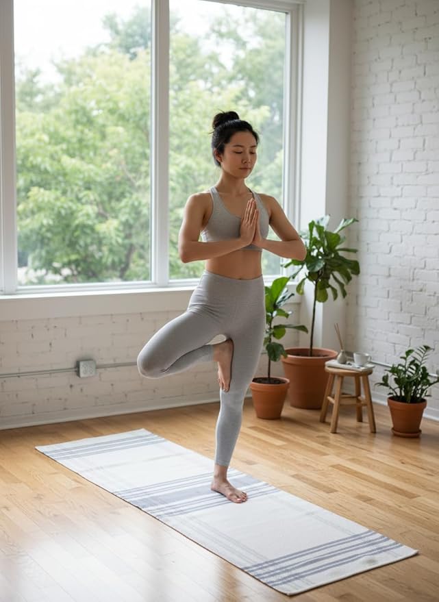 Craftyansari Handwoven Cotton Yoga Mat, Natural, 72 x 24 Inches, Fair Trade, Soft Absorbent Surface for Exercise, Workout, Meditation