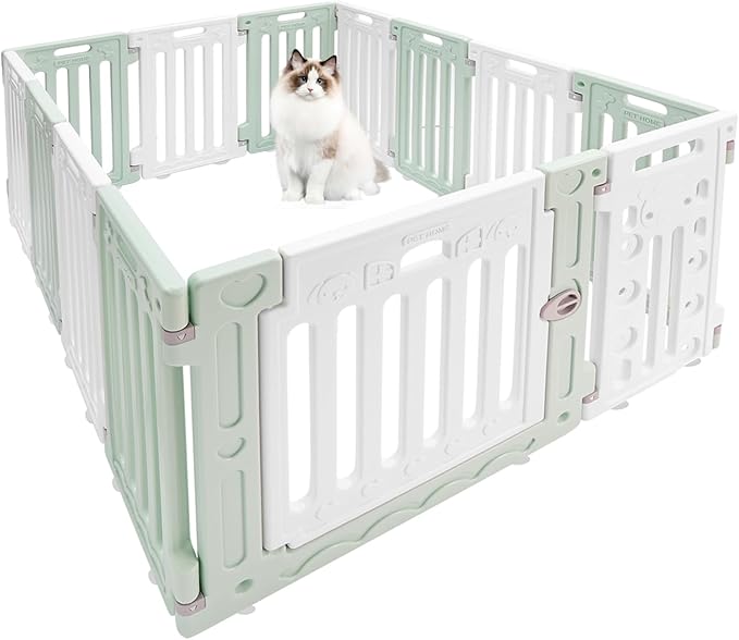 Dog Playpen with Door, 13 Panels Green Freestanding Pet Safety Fence, Removable & Stackable Pet Safety Fence or Small Dogs and Cats 53.54x40.55x25.6 in