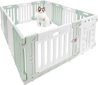 Dog Playpen with Door, 13 Panels Green Freestanding Pet Safety Fence, Removable & Stackable Pet Safety Fence or Small Dogs and Cats 53.54x40.55x25.6 in