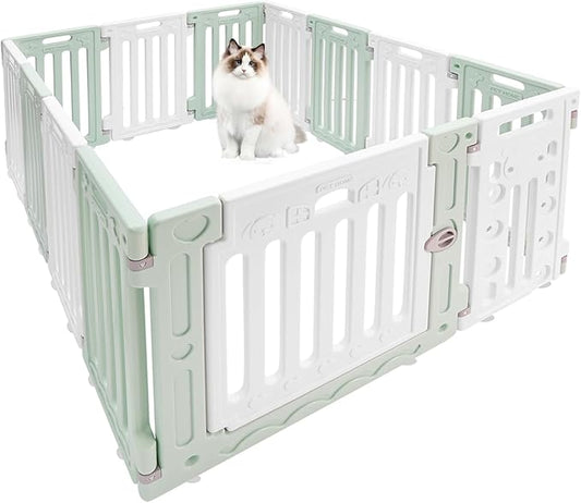 Dog Playpen with Door, 13 Panels Green Freestanding Pet Safety Fence, Removable & Stackable Pet Safety Fence or Small Dogs and Cats 53.54x40.55x25.6 in