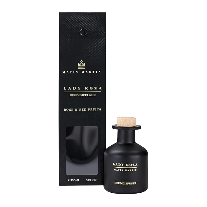 Lady Roza Reed Diffuser 5 oz - Luxury Aromatherapy with Rose & Red Fruits - Home Decor Gift for Bedroom, Office, Living Room, Bathroom - Long Lasting Scent with Premium Fragrance Sticks