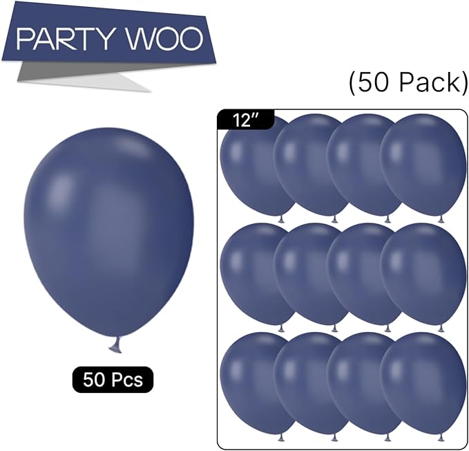PartyWoo Dusty Blue Balloons 50 pcs 12 Inch Boho Slate Blue Latex Helium Balloons for Graduation Baby Shower Gender Reveal Wedding Anniversary Birthday Party Decorations Blue-F15