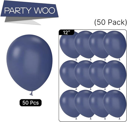 PartyWoo Dusty Blue Balloons 50 pcs 12 Inch Boho Slate Blue Latex Helium Balloons for Graduation Baby Shower Gender Reveal Wedding Anniversary Birthday Party Decorations Blue-F15