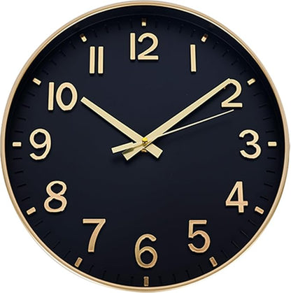 HZDHCLH Wall Clocks Battery Operated,Wall Clock Black Gold,12 inch Wall Clock Silent Non Ticking Modern 3D Numbers for Kitchen Bedroom Living Room Office Classroom Decor