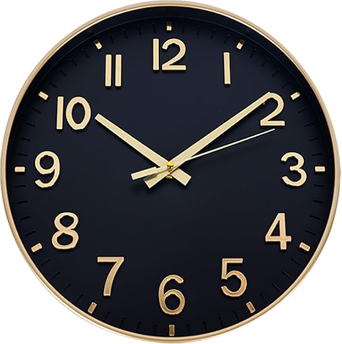 HZDHCLH Wall Clocks Battery Operated,Wall Clock Black Gold,14 inch Wall Clock Silent Non Ticking Modern 3D Numbers for Kitchen Bedroom Living Room Office Classroom Decor