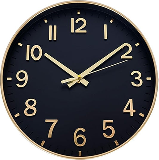 HZDHCLH Wall Clocks Battery Operated,Wall Clock Black Gold,14 inch Wall Clock Silent Non Ticking Modern 3D Numbers for Kitchen Bedroom Living Room Office Classroom Decor