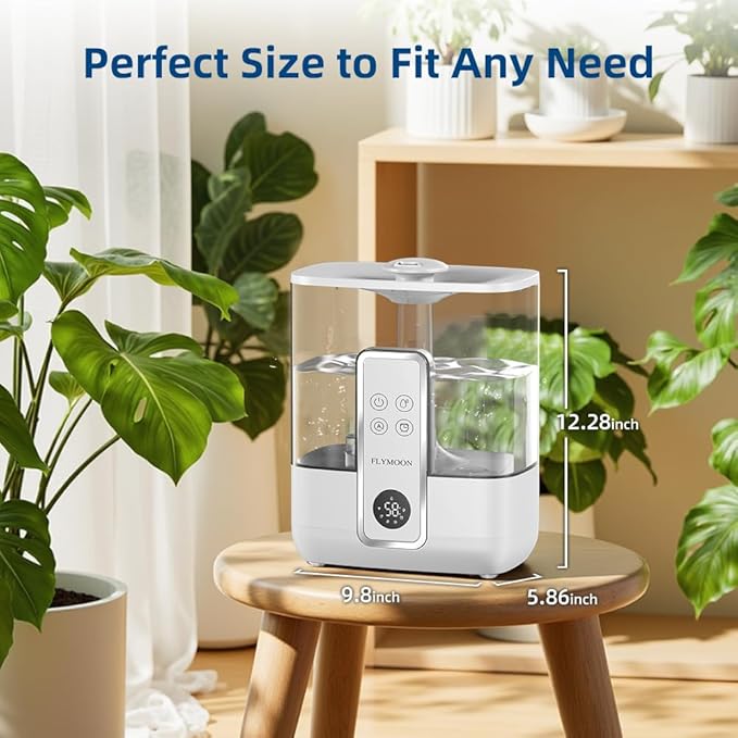Flymoon 5L Quiet Mist Humidifier for Bedroom Large Room, Air Humidifier for Baby & Plants, Top Fill, 28dB, 3 Mist Levels, 12H Timer, App Control, White