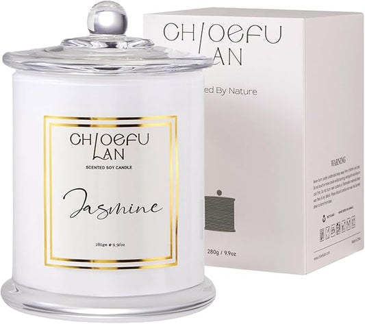 Chloefu LAN Jasmine Candle, Mothers Day Gifts Candles for Women, Scented Candles for Home Decor, Luxury White Natural Soy Candle, Wedding, Bachelorette & Bridal Shower Gift for Bride, 70 Hours 10 oz