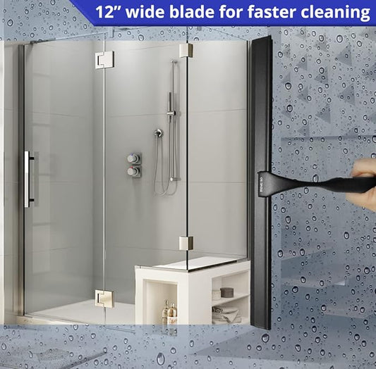 HOME SO Shower Squeegee in Matte Black; Effective Rubber Blade Squeegee for Windows, Glass Shower Doors, Car Windshield, Mirrors, Tile Walls, Kitchen Surfaces and More (Black, 12 inch)
